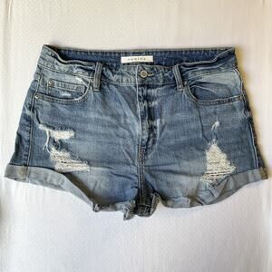 Eunina Women Shorts L Blue Denim Kara Super High Rise Low Rolled Shortie 2”